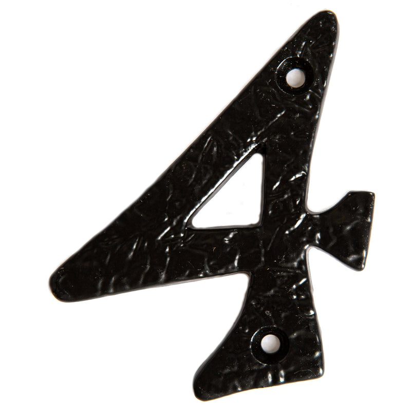 80mm Black Rustic Iron House Number 4 - By Hammer & Tongs