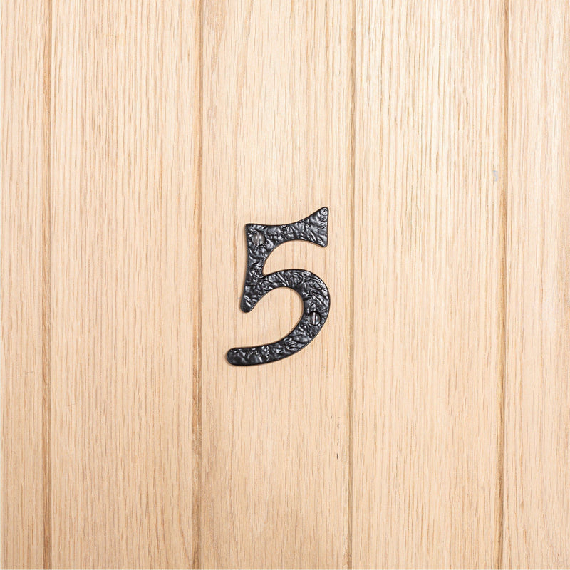80mm Grey Rustic Iron House Number 5 - By Hammer & Tongs