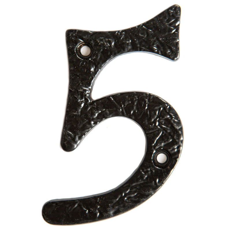 80mm Black Rustic Iron House Number 5 - By Hammer & Tongs