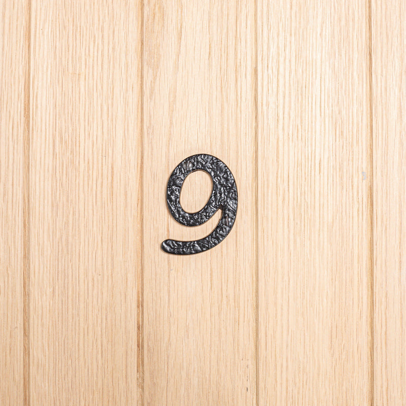 80mm Black Rustic Iron House Number 9 - By Hammer & Tongs