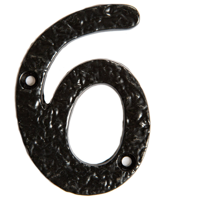 80mm Black Rustic Iron House Number 6 - By Hammer & Tongs
