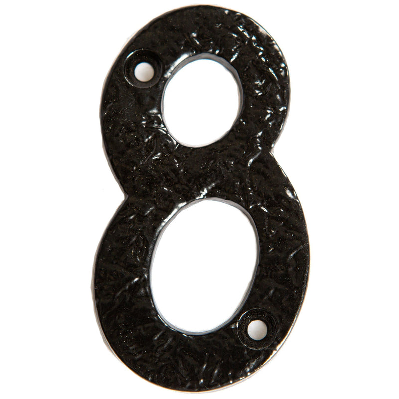 80mm Black Rustic Iron House Number 8 - By Hammer & Tongs