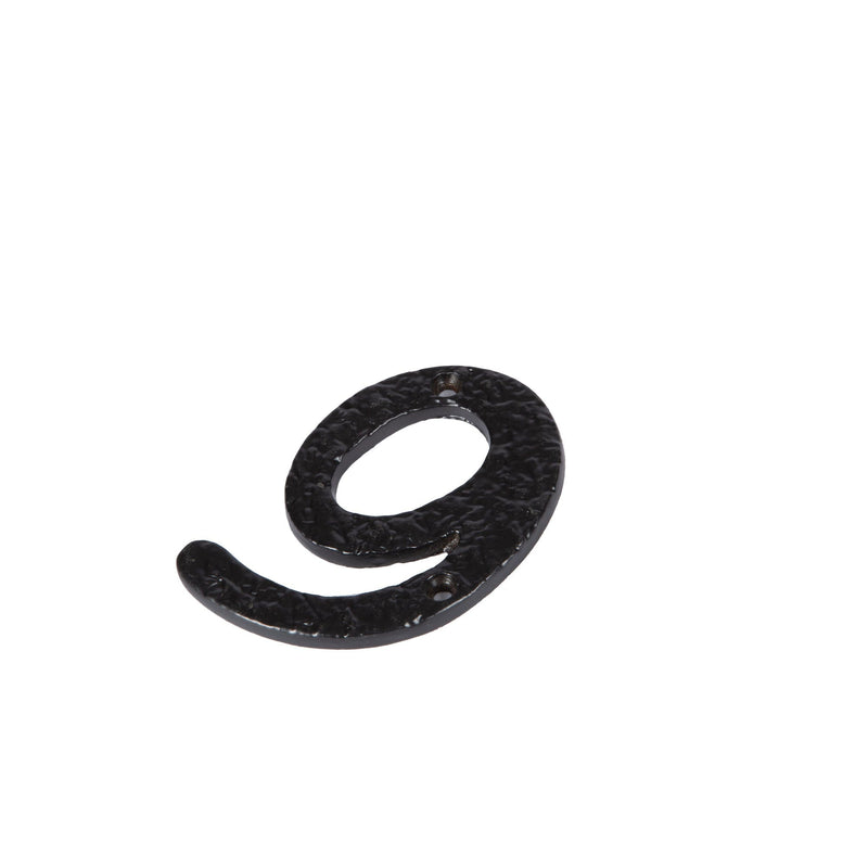 80mm Black Rustic Iron House Number 9 - By Hammer & Tongs