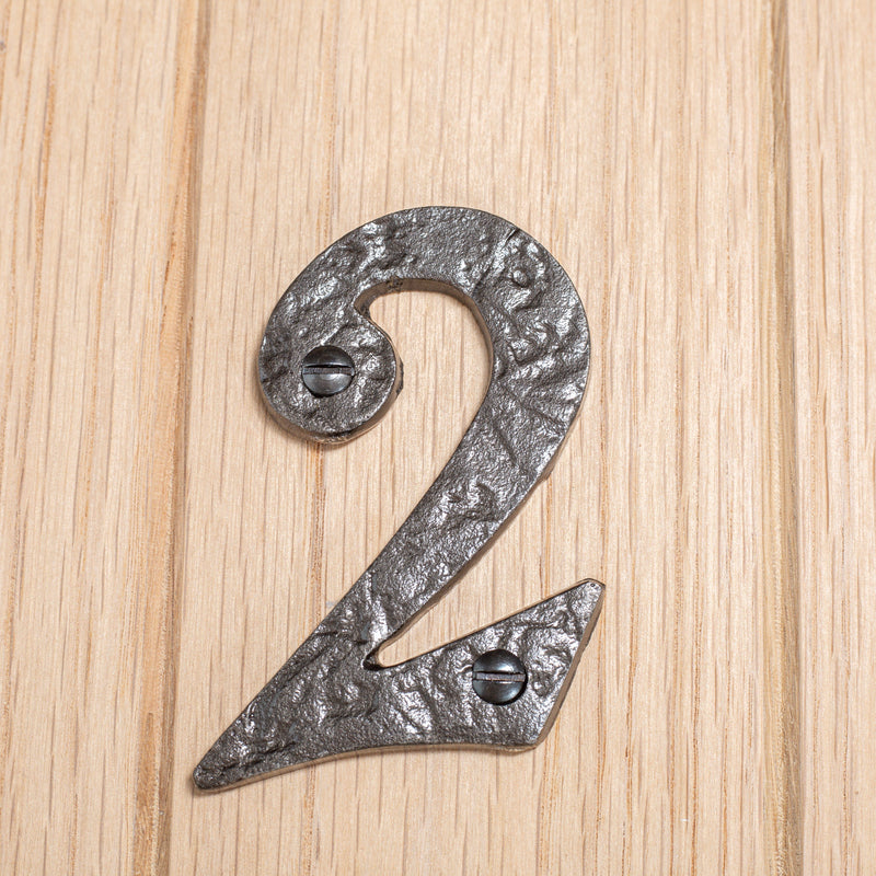 80mm Black Rustic Iron House Number 2 - By Hammer & Tongs