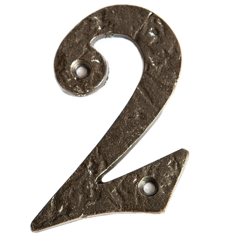 80mm Grey Rustic Iron House Number 2 - By Hammer & Tongs