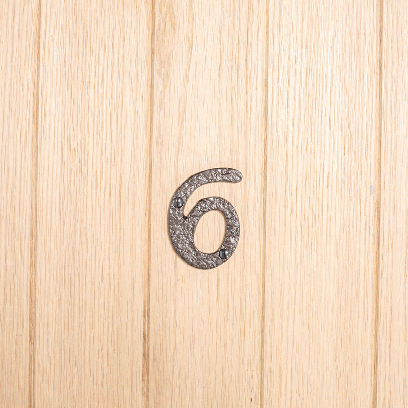 80mm Black Rustic Iron House Number 6 - By Hammer & Tongs