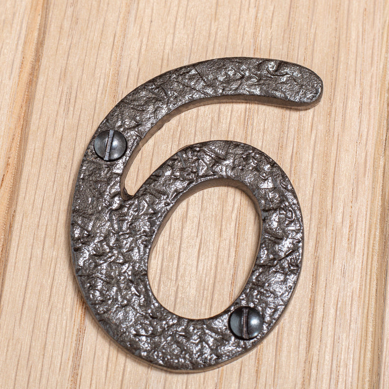 80mm Grey Rustic Iron House Number 6 - By Hammer & Tongs
