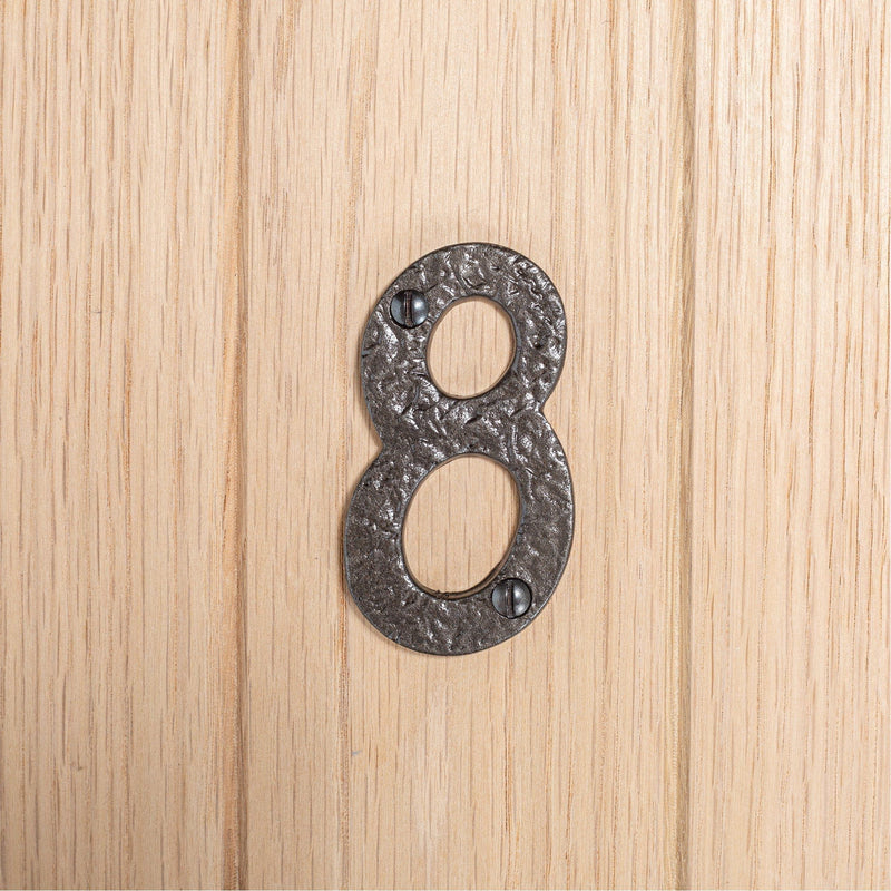 80mm Black Rustic Iron House Number 8 - By Hammer & Tongs