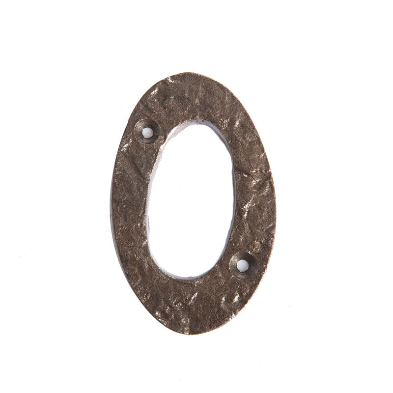 80mm Grey Rustic Iron House Number 0 - By Hammer & Tongs