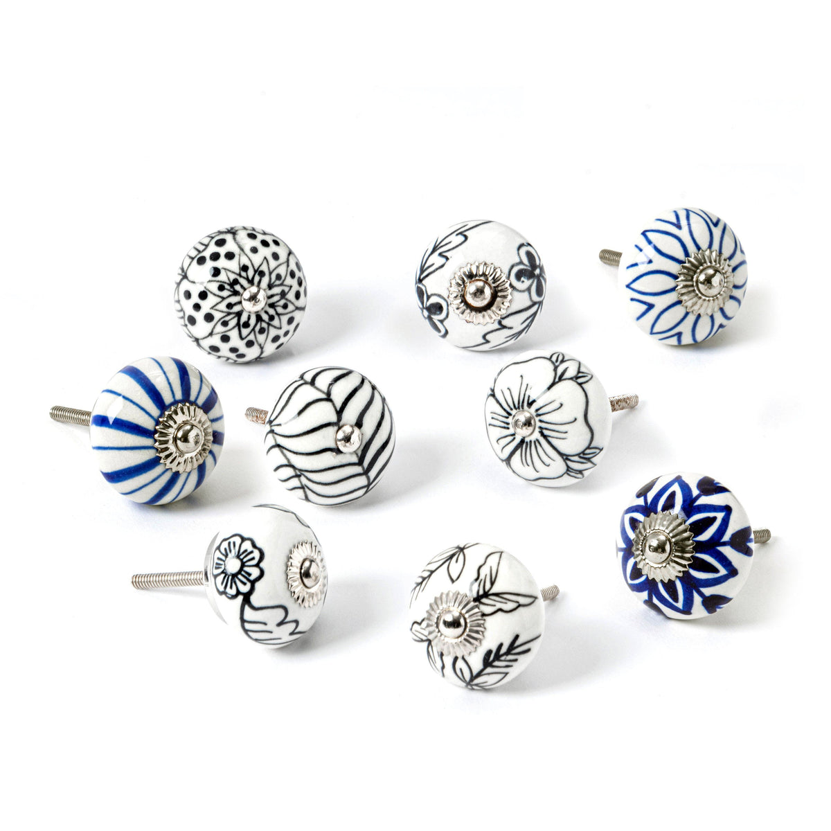 Round Ceramic Cabinet Knobs Flower 9 Colours