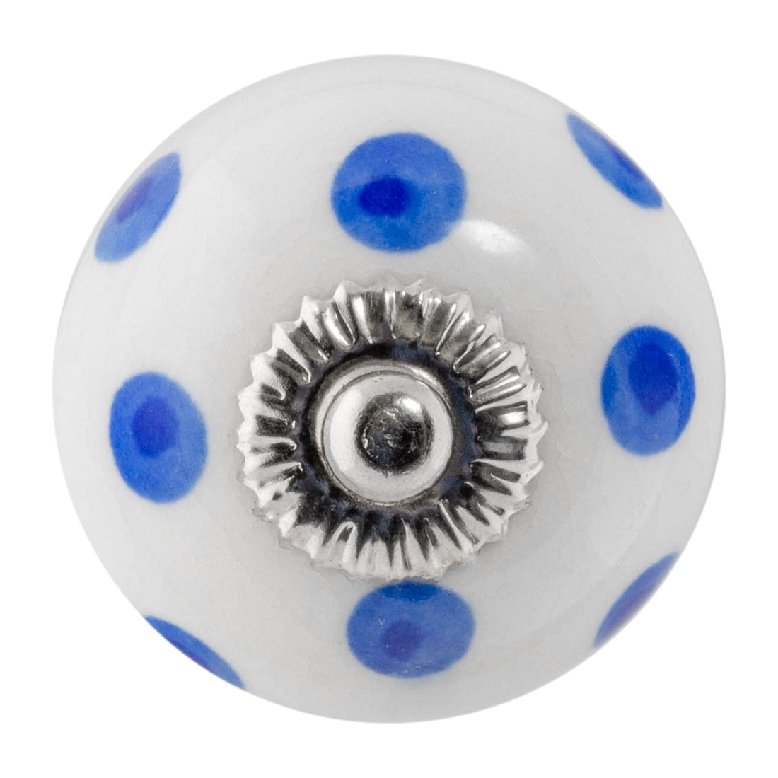 Blue Dot on White 45mm Round Spot Ceramic Cabinet Knob