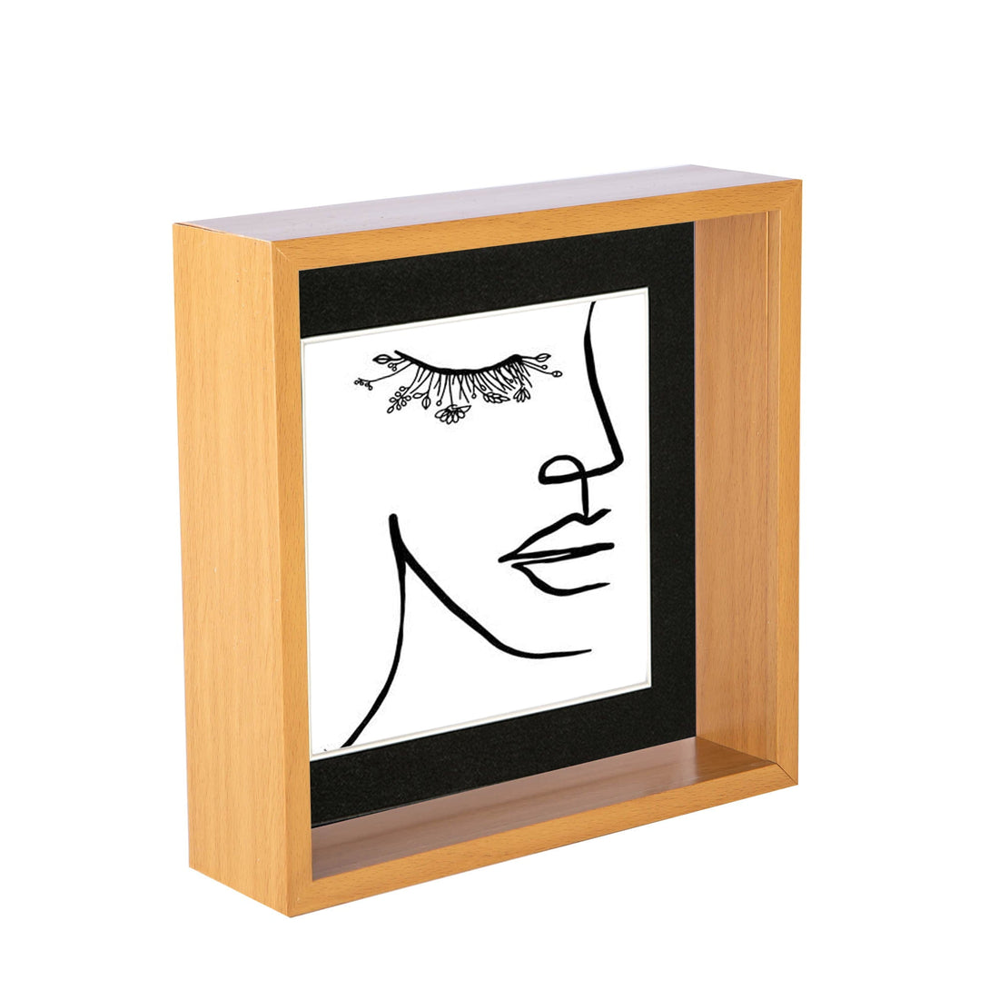 Light Wood 8" x 8" Deep Shadow Box Photo Frame with 6" x 6" Black Mount