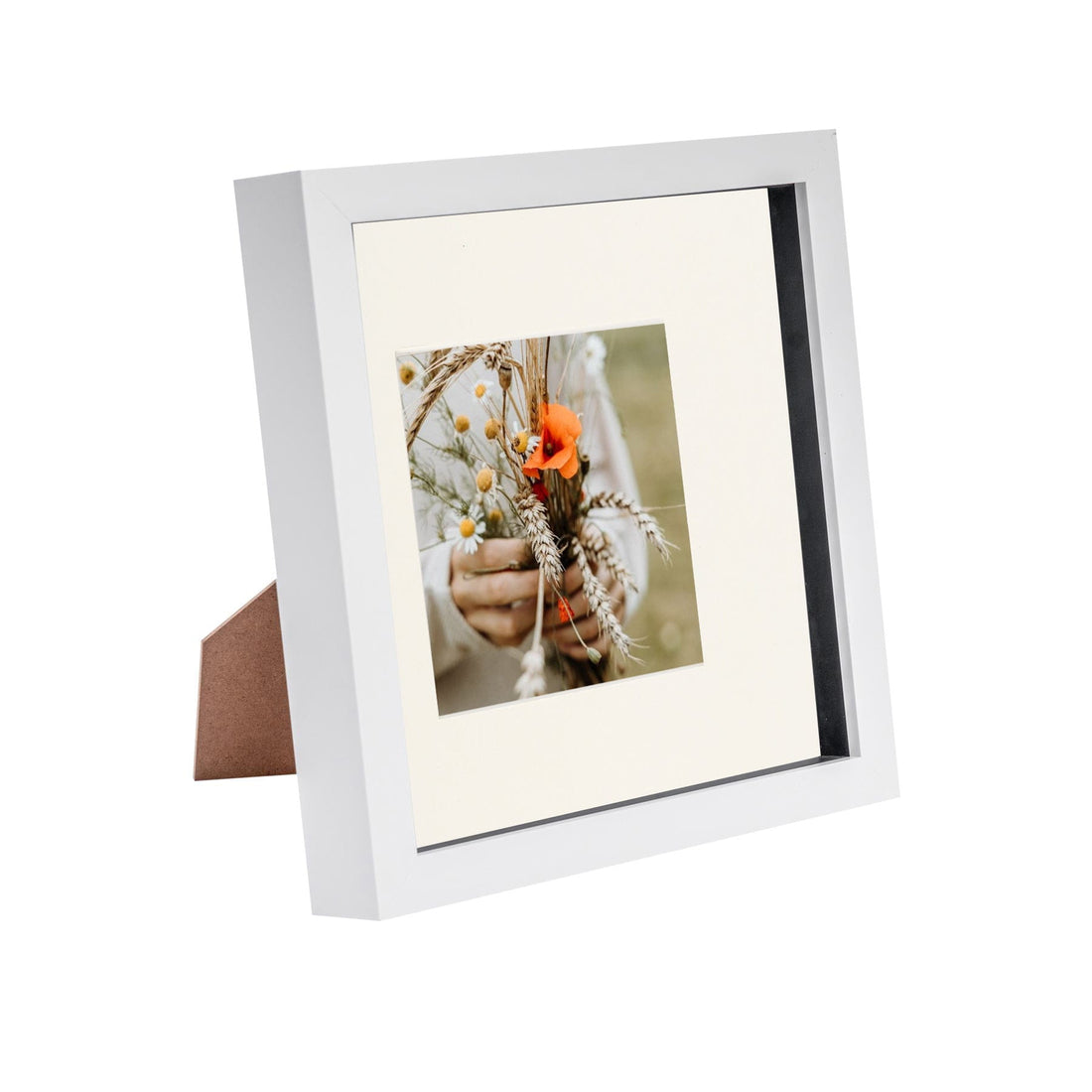 White 8" x 8" Shadow Box Photo Frame with 4" x 4" Ivory Mount
