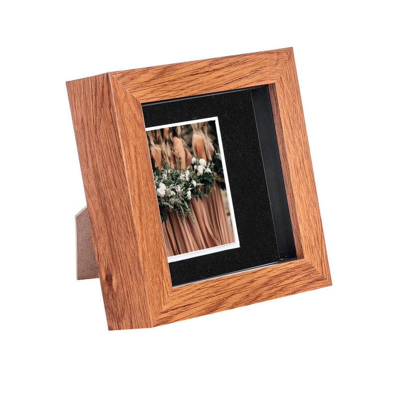 4" x 4" Dark Wood 3D Box Photo Frame - with 2" x 2" Mount - By Nicola Spring