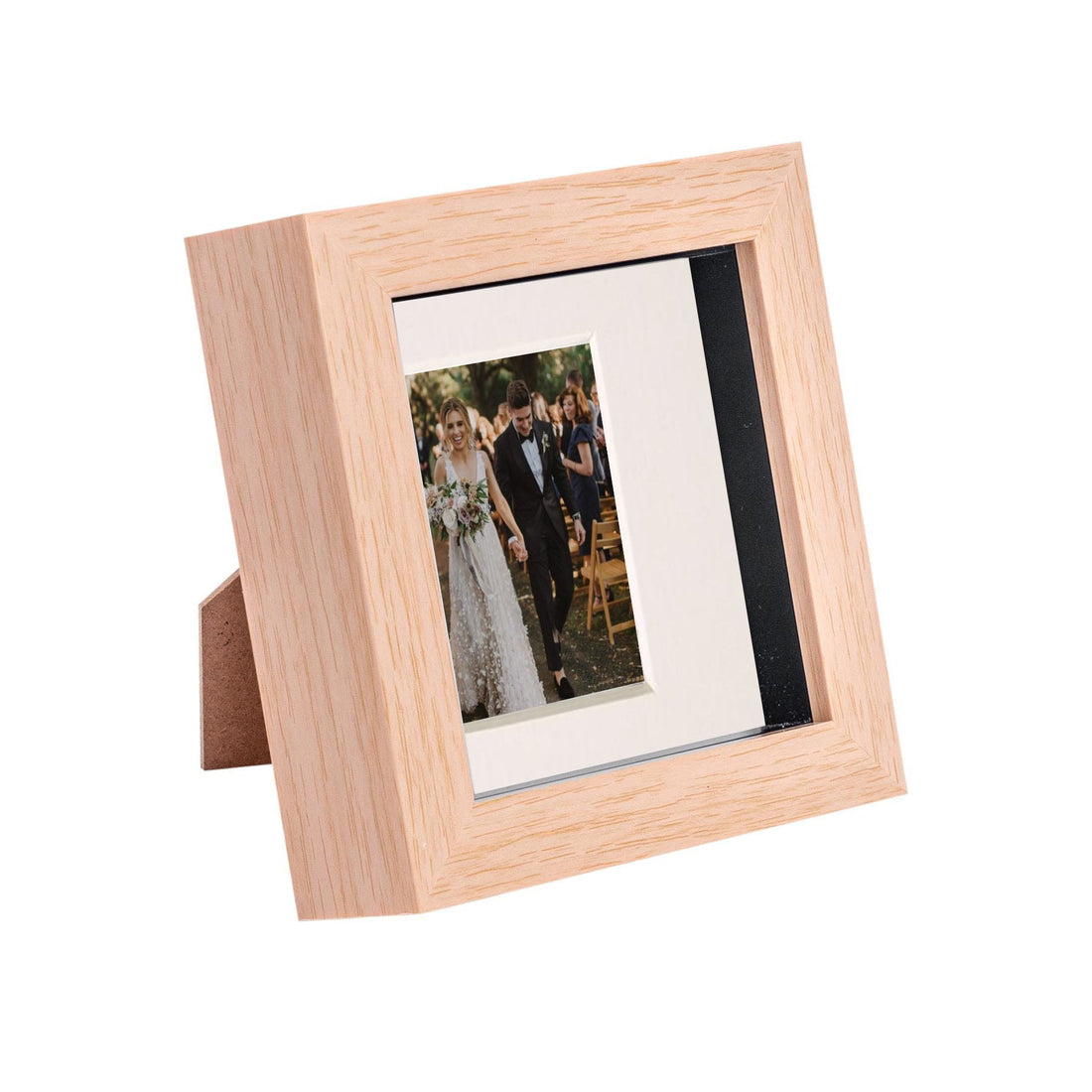 Light Wood 4" x 4" Shadow Box Photo Frame with 2" x 2" Ivory Mount