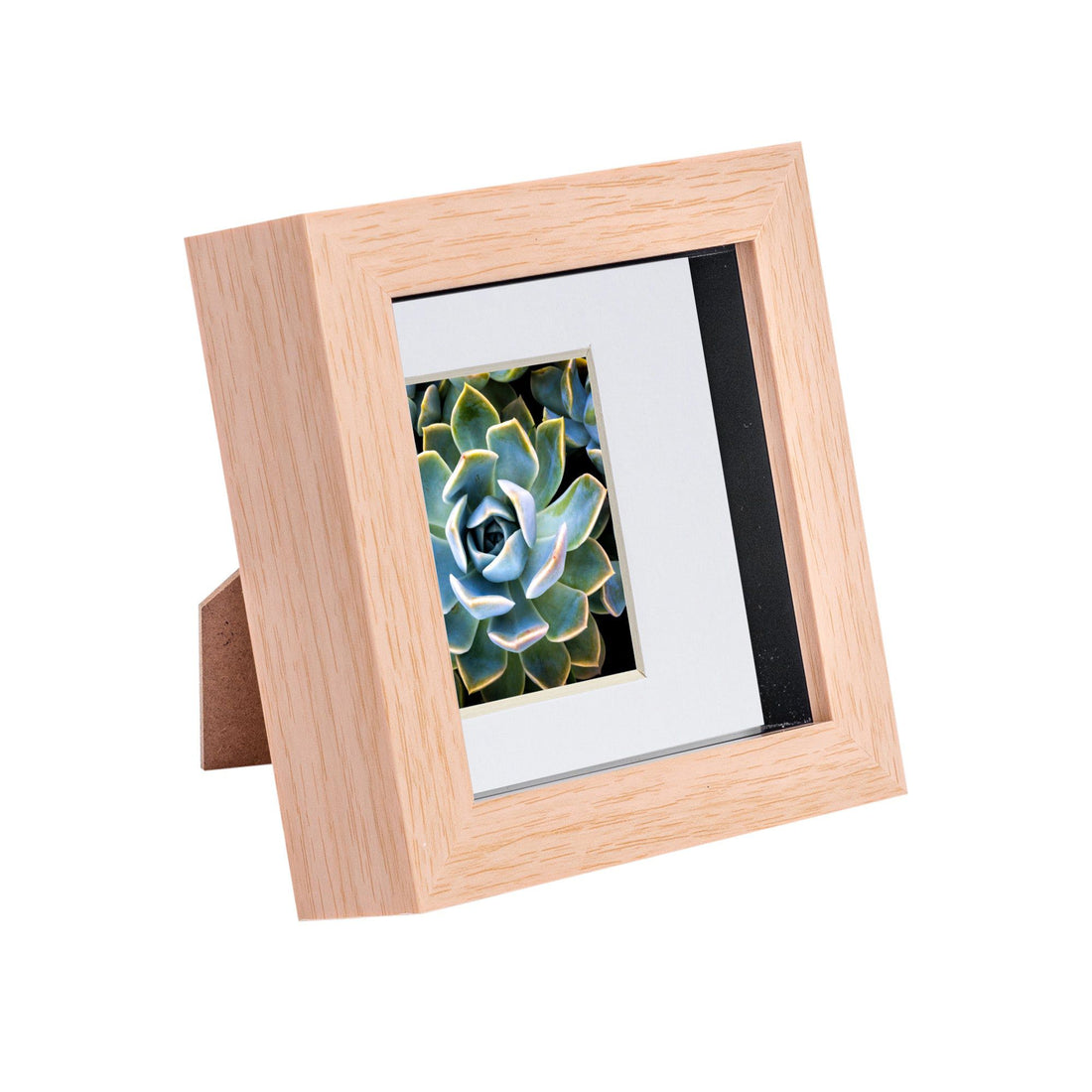 Light Wood 4" x 4" Shadow Box Photo Frame with 2" x 2" White Mount