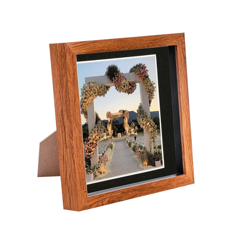 8" x 8" Dark Wood 3D Box Photo Frame - with 6" x 6" Mount - By Nicola Spring