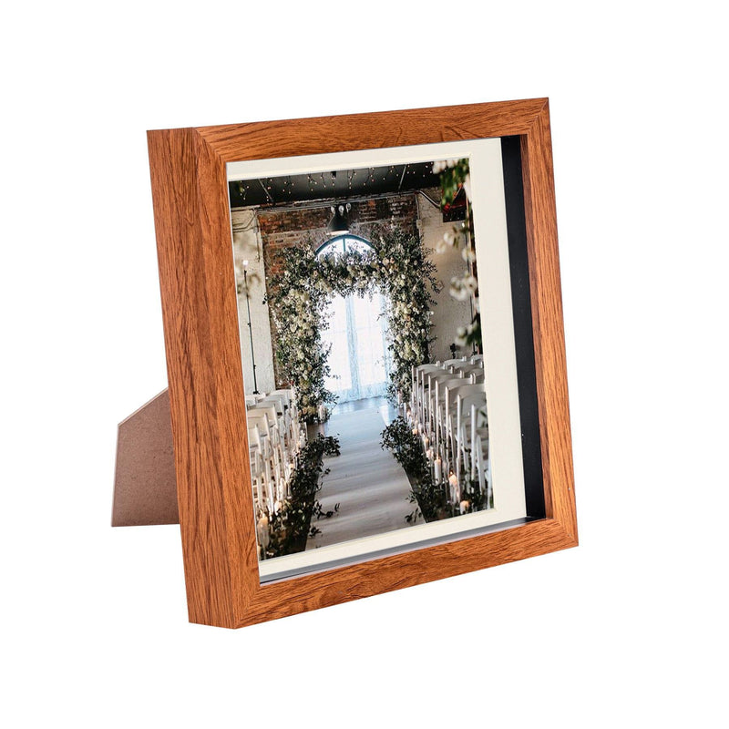 8" x 8" Dark Wood 3D Box Photo Frame - with 6" x 6" Mount - By Nicola Spring