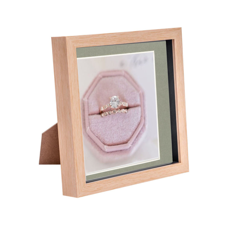 8" x 8" Light Wood 3D Box Photo Frame - with 6" x 6" Mount - By Nicola Spring