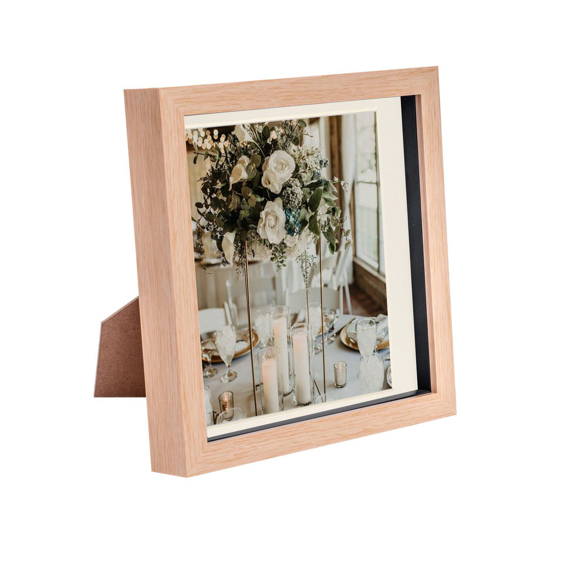 Light Wood 8" x 8" Shadow Box Photo Frame with 6" x 6" Ivory Mount