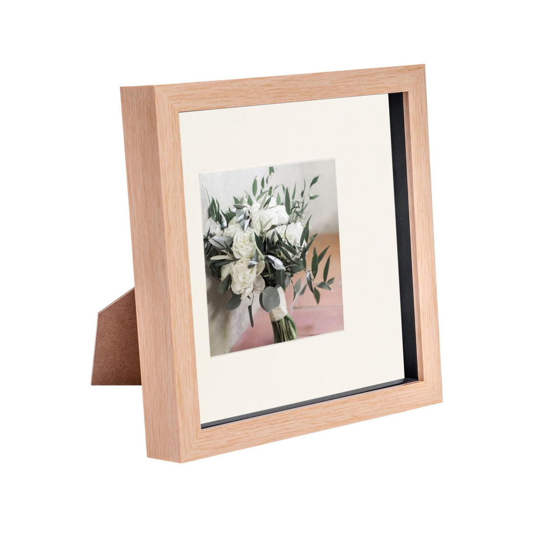 Light Wood 8" x 8" Shadow Box Photo Frame with 4" x 4" Ivory Mount