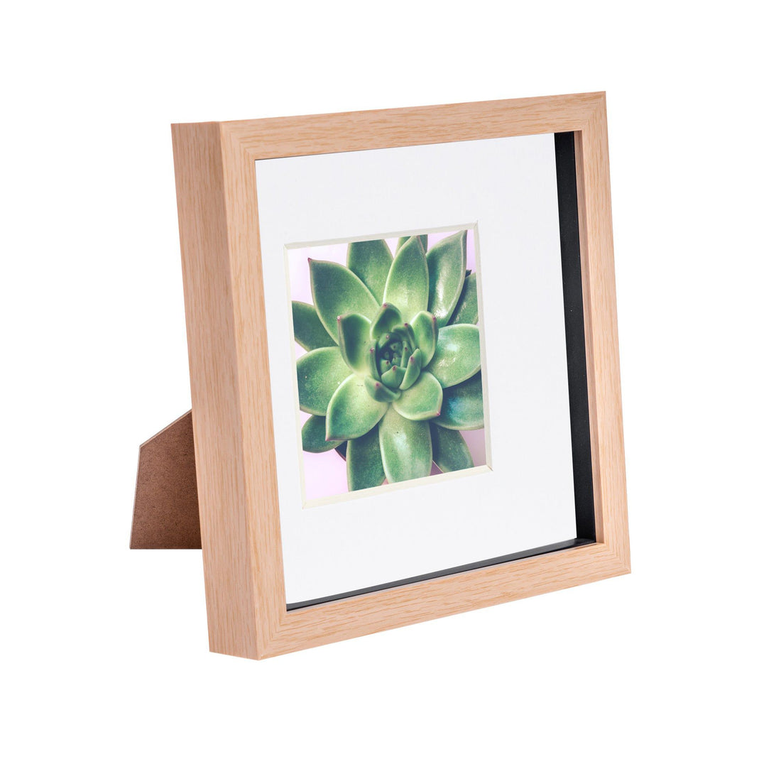 Light Wood 8" x 8" Shadow Box Photo Frame with 4" x 4" White Mount