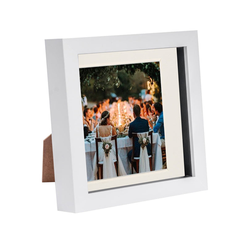 6" x 6" White 3D Box Photo Frame - with 4" x 4" Mount - By Nicola Spring