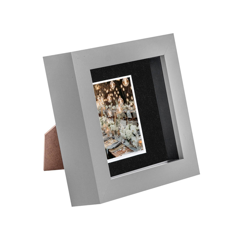 4" x 4" Grey 3D Box Photo Frame - with 2" x 2" Mount - By Nicola Spring