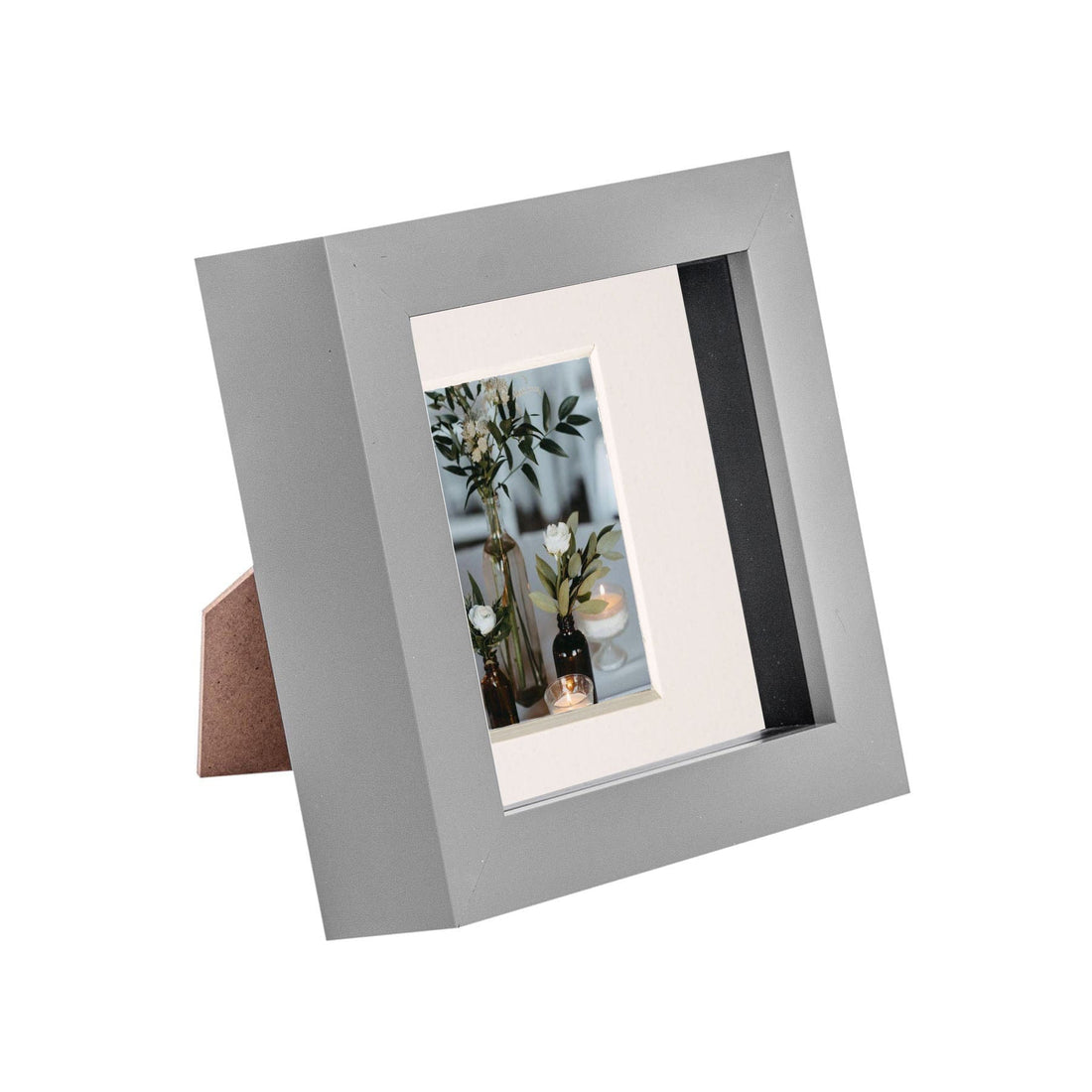 Grey 4" x 4" Shadow Box Photo Frame with 2" x 2" Ivory Mount