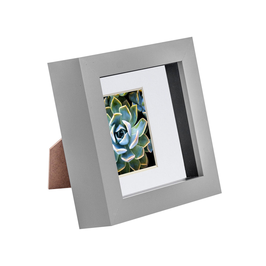 Grey 4" x 4" Shadow Box Photo Frame with 2" x 2" White Mount