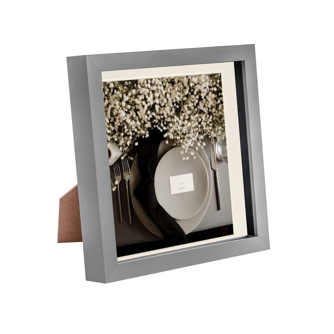Grey 8" x 8" Shadow Box Photo Frame with 6" x 6" Ivory Mount