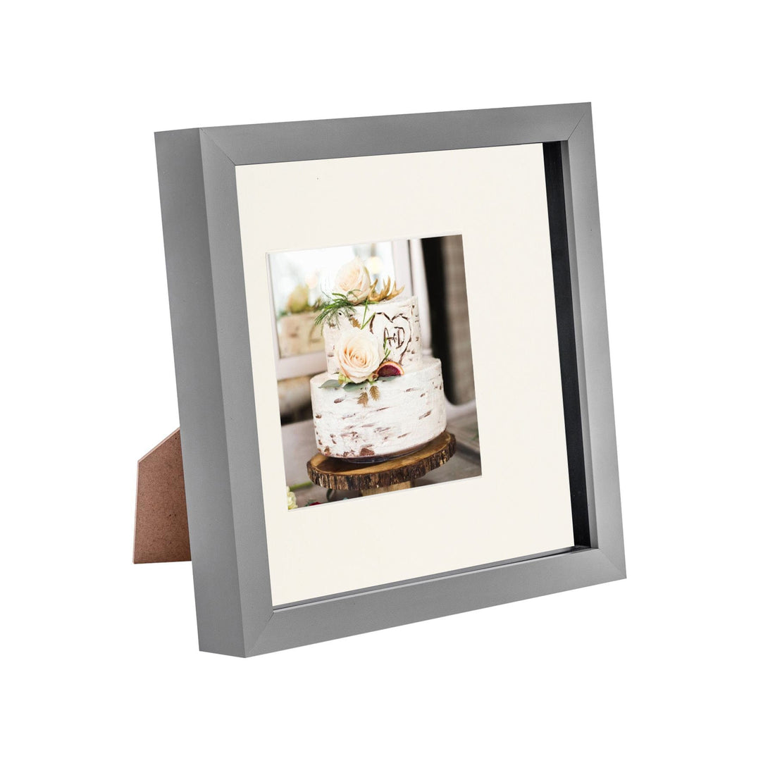 Grey 8" x 8" Shadow Box Photo Frame with 4" x 4" Ivory Mount