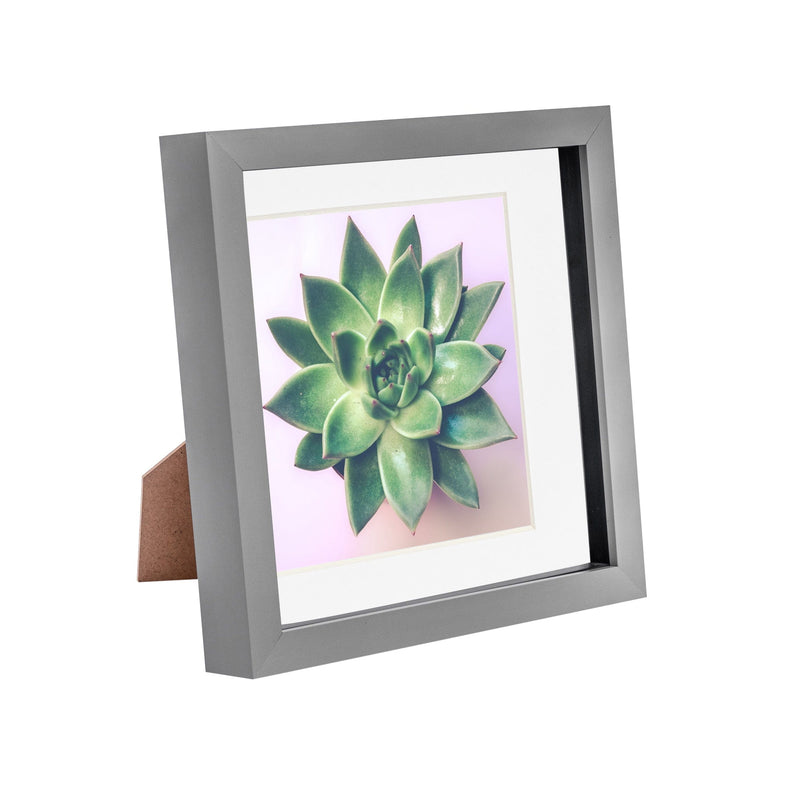 8" x 8" Grey 3D Box Photo Frame - with 6" x 6" Mount - By Nicola Spring