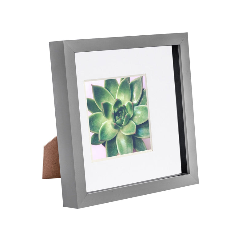 8" x 8" Grey 3D Box Photo Frame - with 4" x 4" Mount - By Nicola Spring
