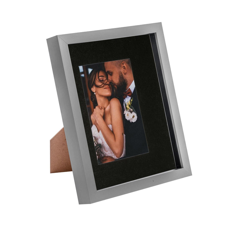 8" x 10" Grey 3D Box Photo Frame - with 4" x 6" Mount - By Nicola Spring
