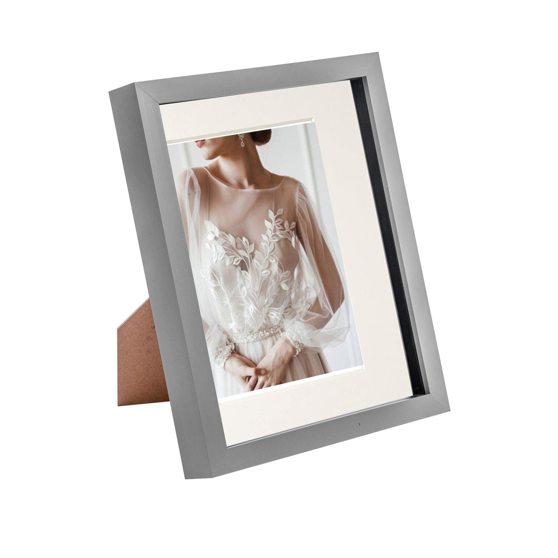 Grey 8" x 10" Shadow Box Photo Frame with 5" x 7" Ivory Mount