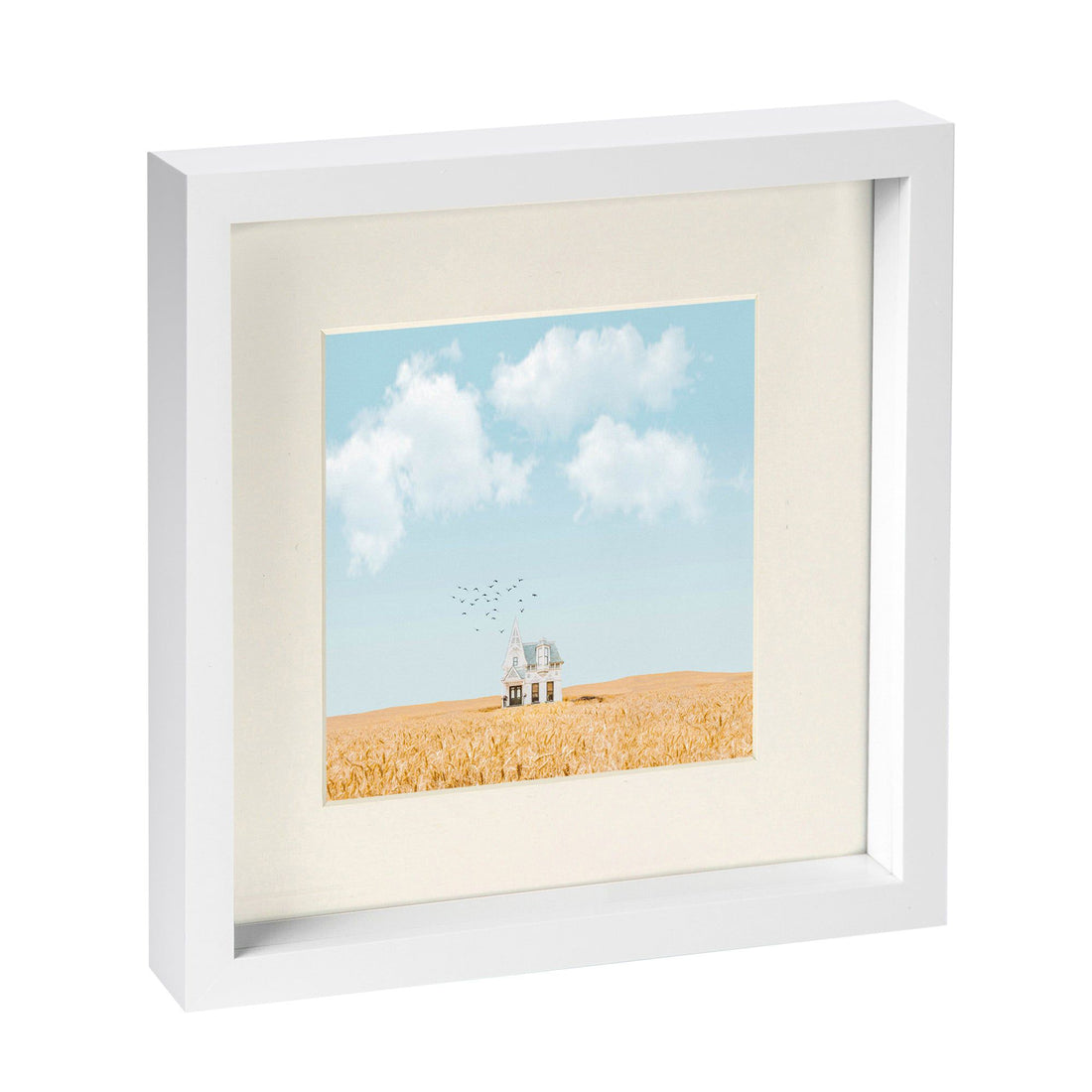 White 10" x 10" Shadow Box Photo Frame with White Frame Spacer and 6" x 6" Ivory Mount