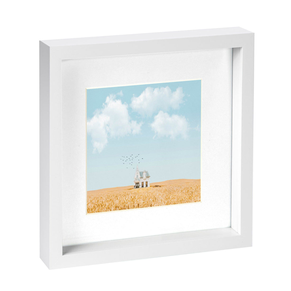 White 10" x 10" Shadow Box Photo Frame with White Frame Spacer and 6" x 6" White Mount