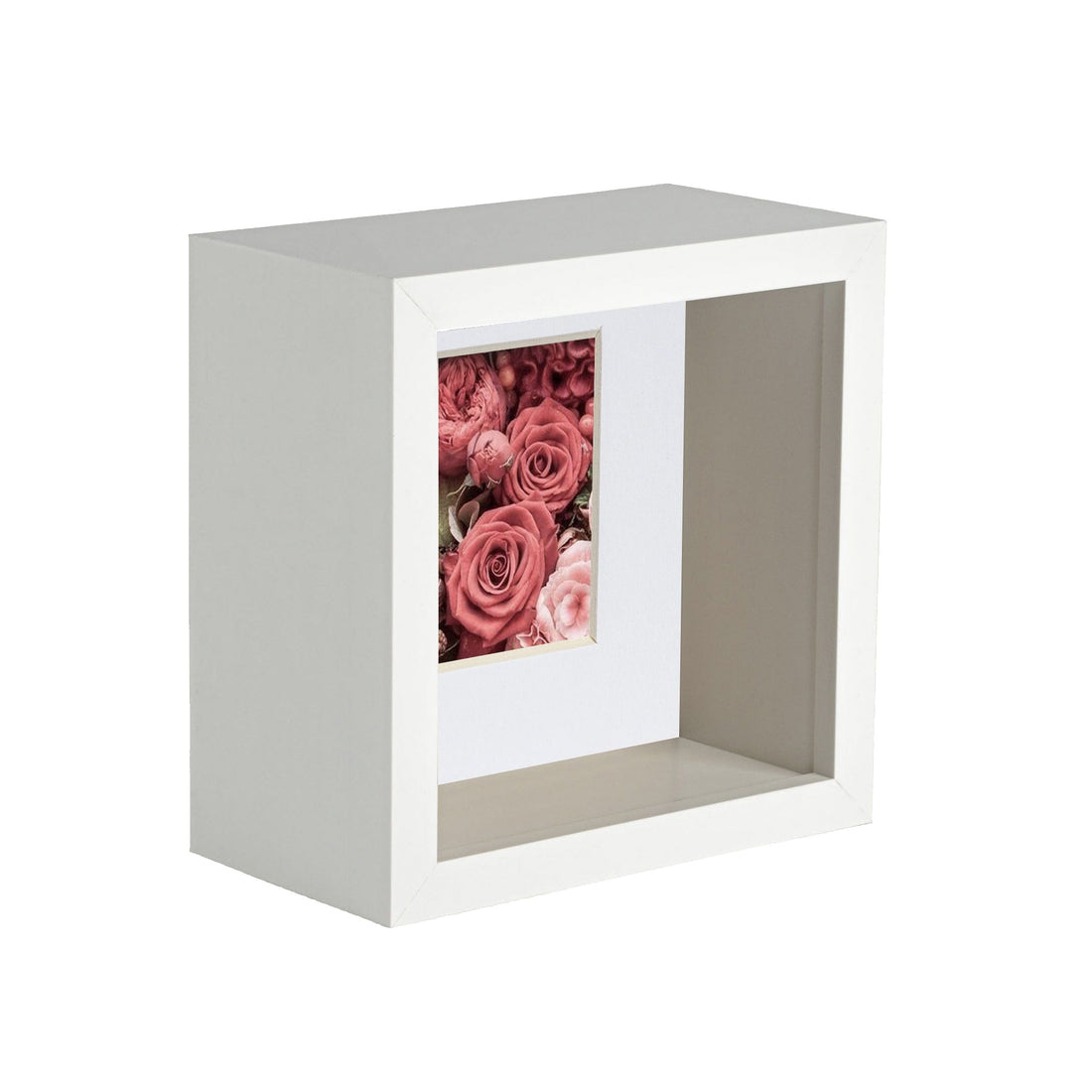 4&quot; x 4&quot; White 3D Deep Box Photo Frame - with 2&quot; x 2&quot; Mount