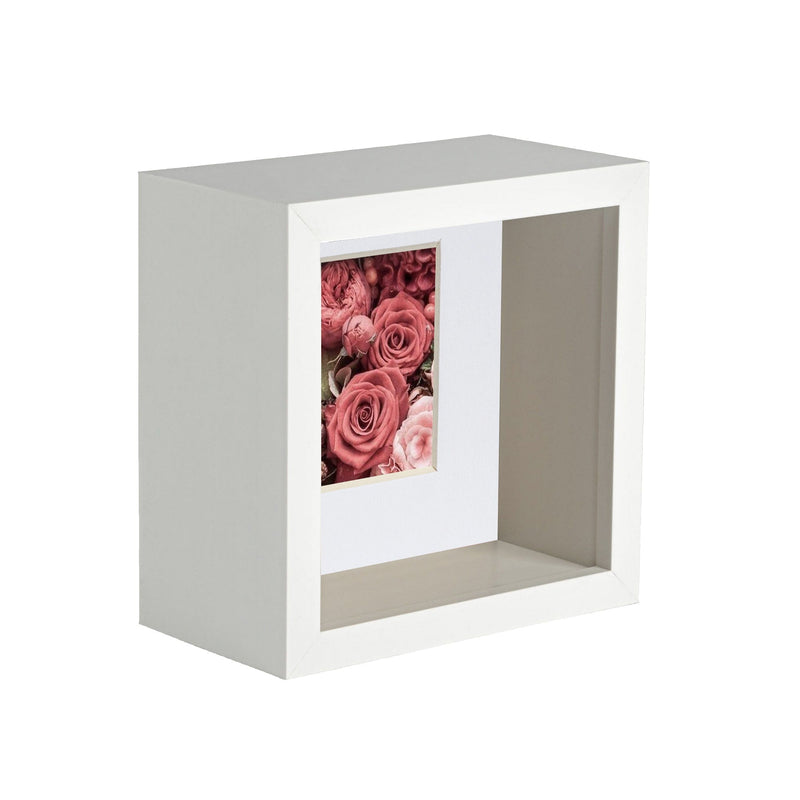 4" x 4" White 3D Deep Box Photo Frame - with 2" x 2" Mount - By Nicola Spring