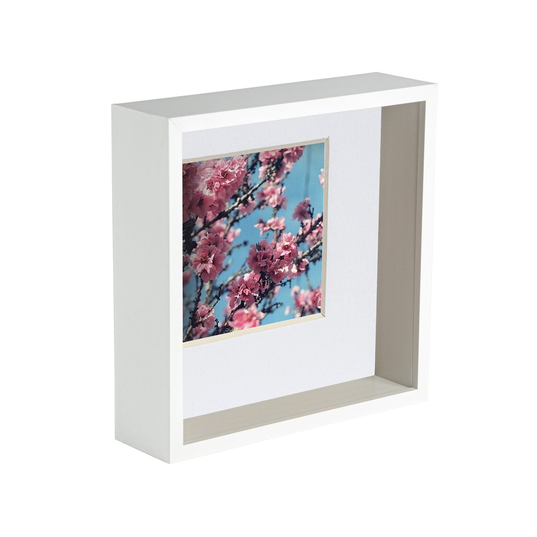 8&quot; x 8&quot; White 3D Deep Box Photo Frame - with 4&quot; x 4&quot; Mount