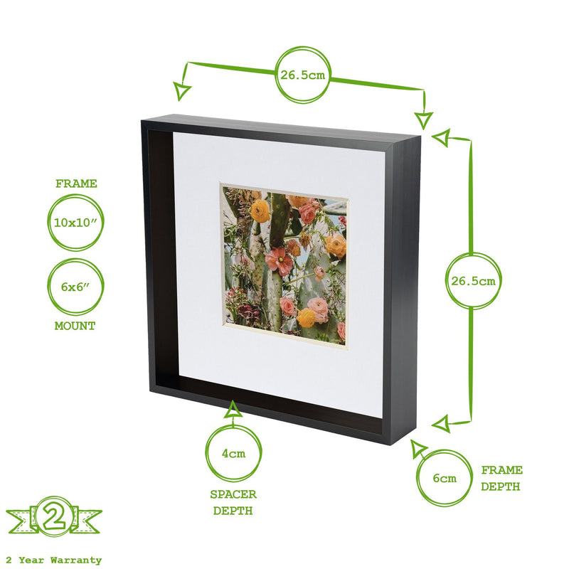 10" x 10" 3D Deep Box Photo Frame - with 6" x 6" Mount - By Nicola Spring