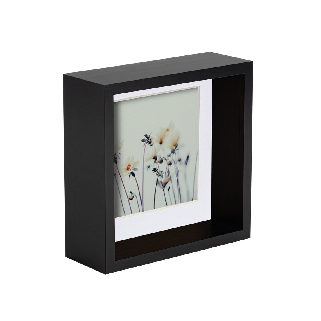 6&quot; x 6&quot; 3D Deep Box Black Photo Frame with 4&quot; x 4&quot; Mount