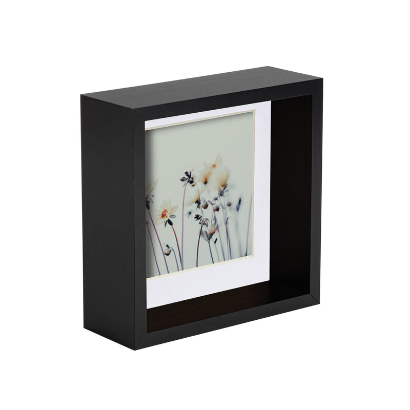 6" x 6" 3D Deep Box Black Photo Frame with 4" x 4" Mount - By Nicola Spring