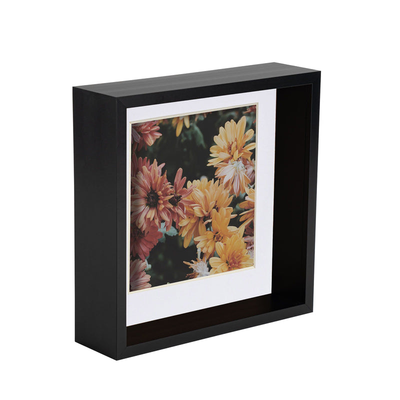8" x 8" 3D Deep Box Black Photo Frame with 6" x 6" Mount - By Nicola Spring