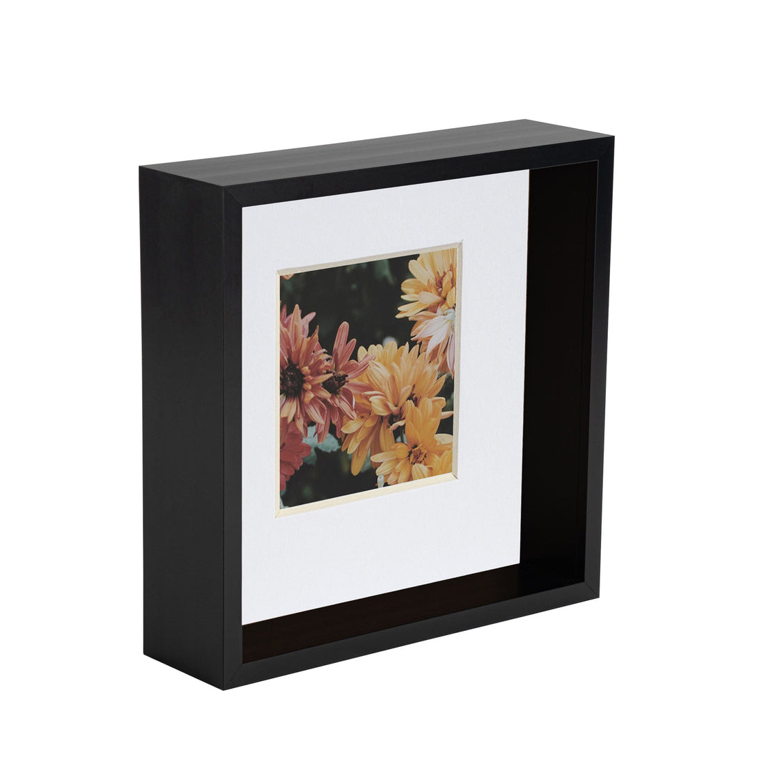 8&quot; x 8&quot; Black 3D Deep Box Photo Frame - with 4&quot; x 4&quot; Mount