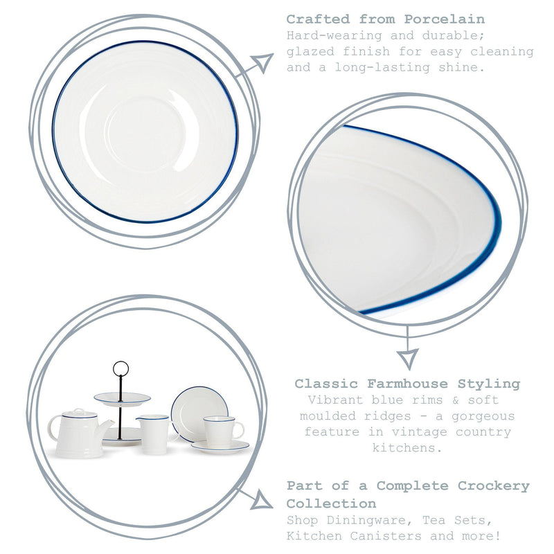 21cm Farmhouse White Porcelain Dessert Plates - Pack of Six - By Nicola Spring
