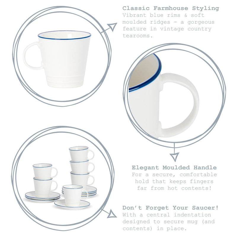 90ml Farmhouse White Porcelain Espresso Cups - Pack of Six - By Nicola Spring