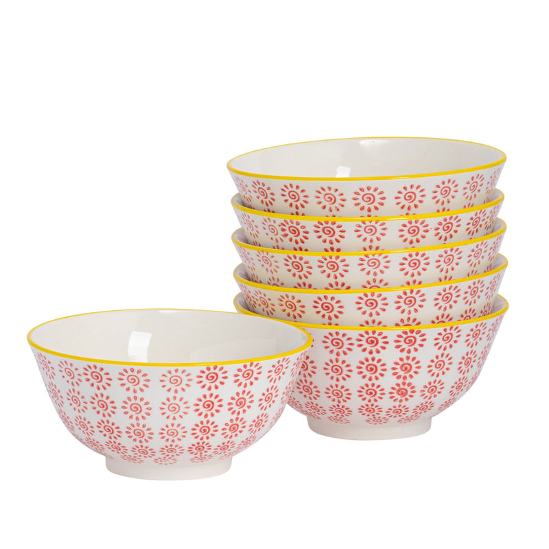 16cm Hand Printed China Cereal Bowls - Pack of Six - By Nicola Spring