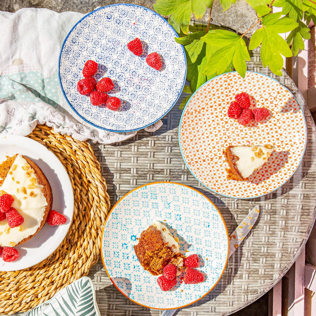 18cm Hand Printed Three-coloured Stoneware Side Plates - Pack of Six